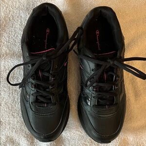 Champion Women's Sneakers in Black with Pink Highlights size 8.5